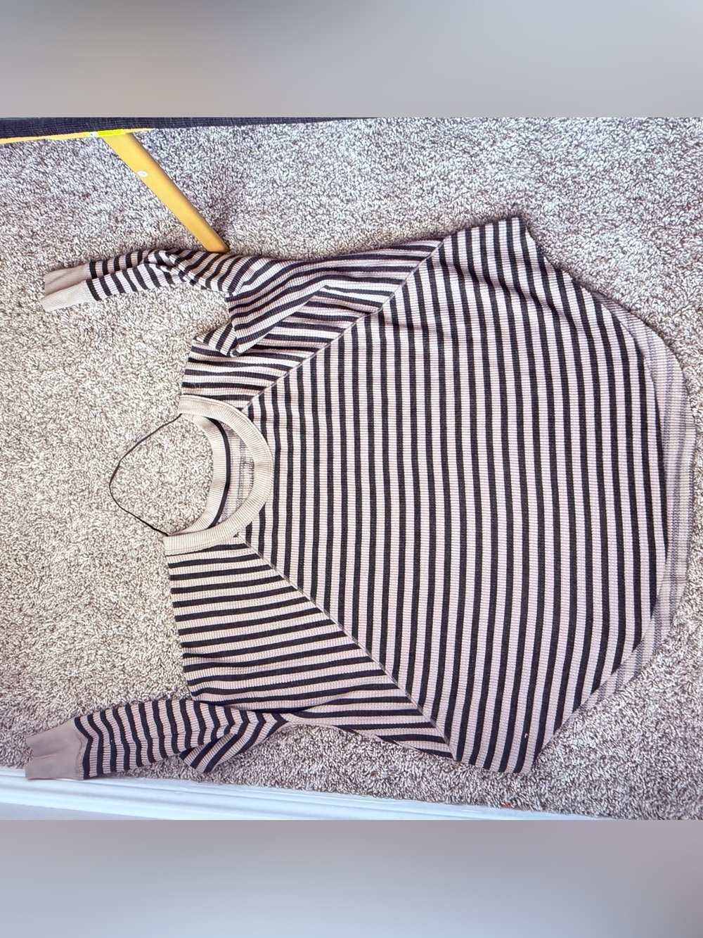 We The Free Brown Striped Slouchy Oversized Waffle-Knit V-Neck Pullover Sweater